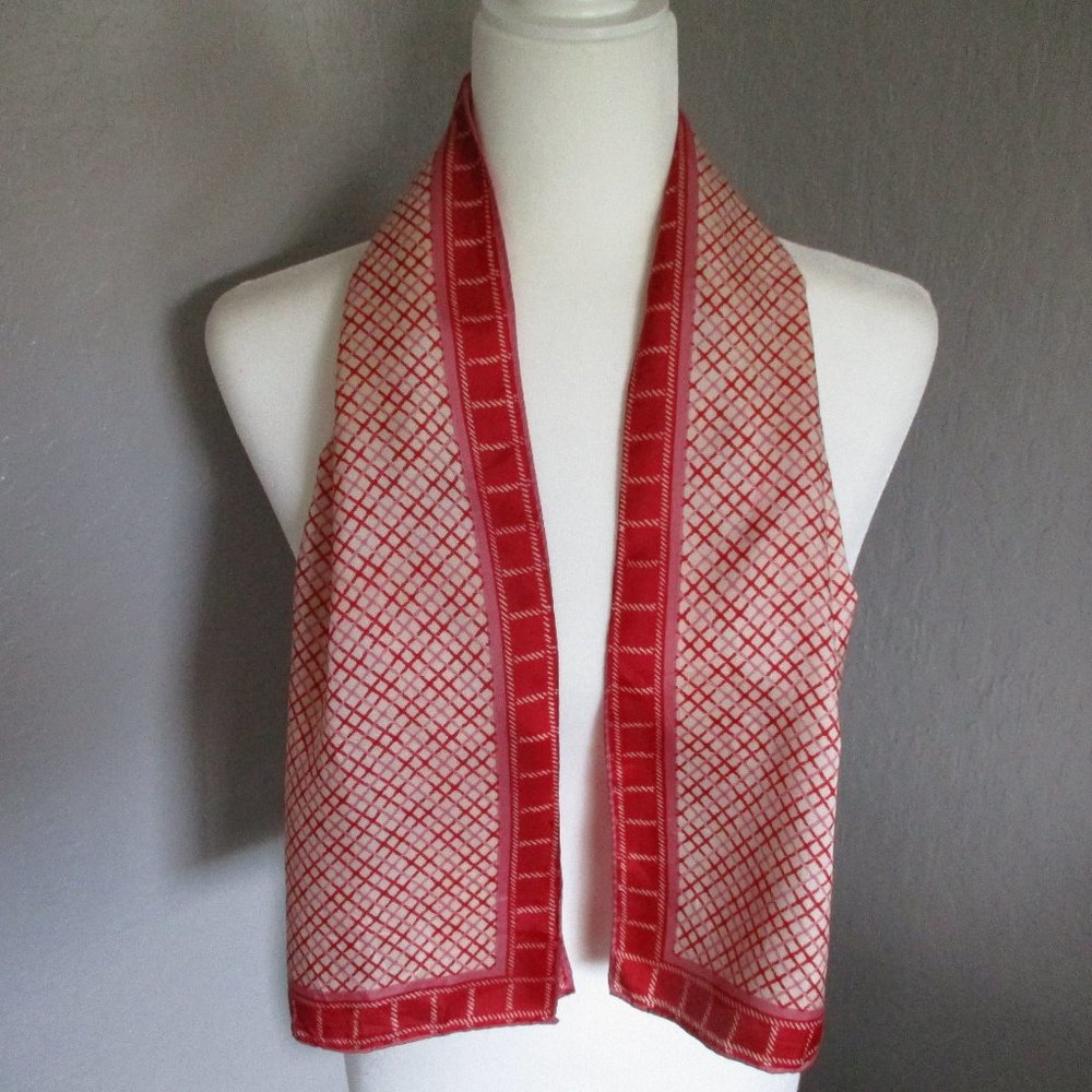 1960s cream & soft red checked scarf